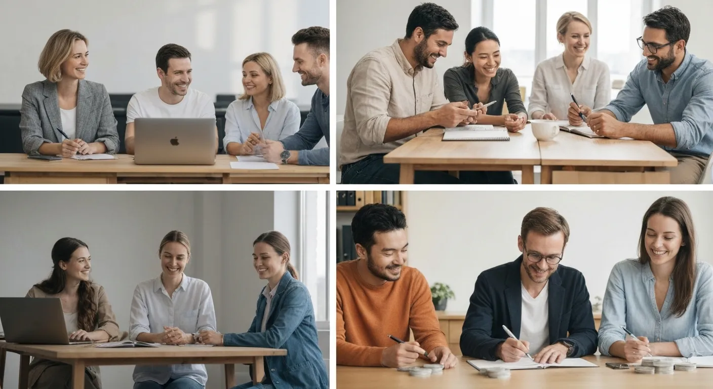 A photograph depicting diverse individuals engaged in various activities representing aspects of the US economy, such as working, shopping, and managing finances.
