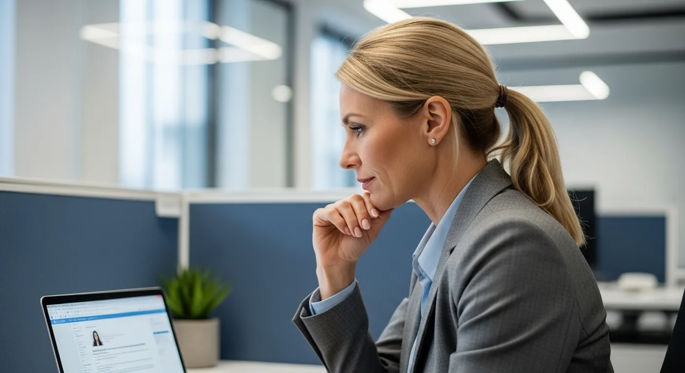 A person sits at a desk, looking concerned, with a laptop open showing numerous job application portals or emails.