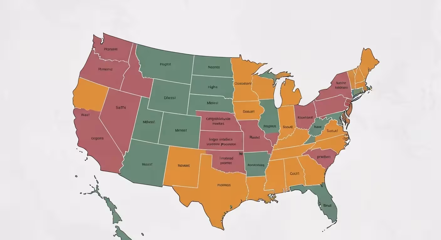 A map of the United States with varying colors representing different levels of healthcare insurance premium increases.