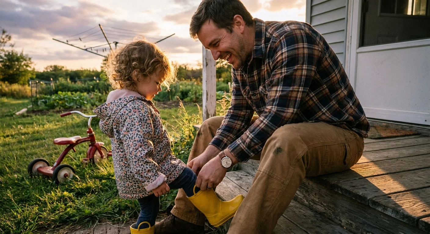A father laughing with his young daughter on a porch at sunset, representing the family support provided by the Child Tax Credit.
