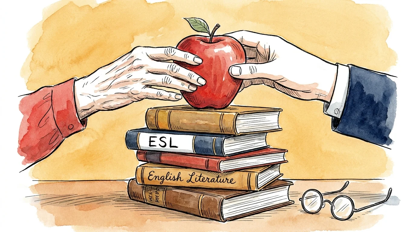 A watercolor illustration of an older hand and a younger hand meeting over a stack of academic books, symbolizing mentorship.