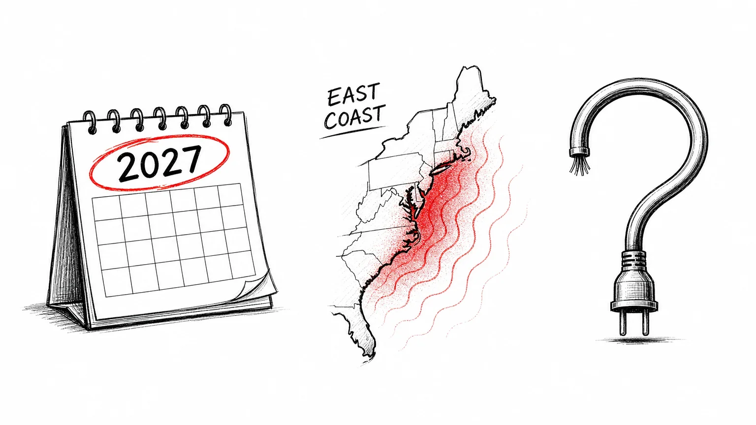 Three icons representing 2027, the East Coast, and energy-related questions.