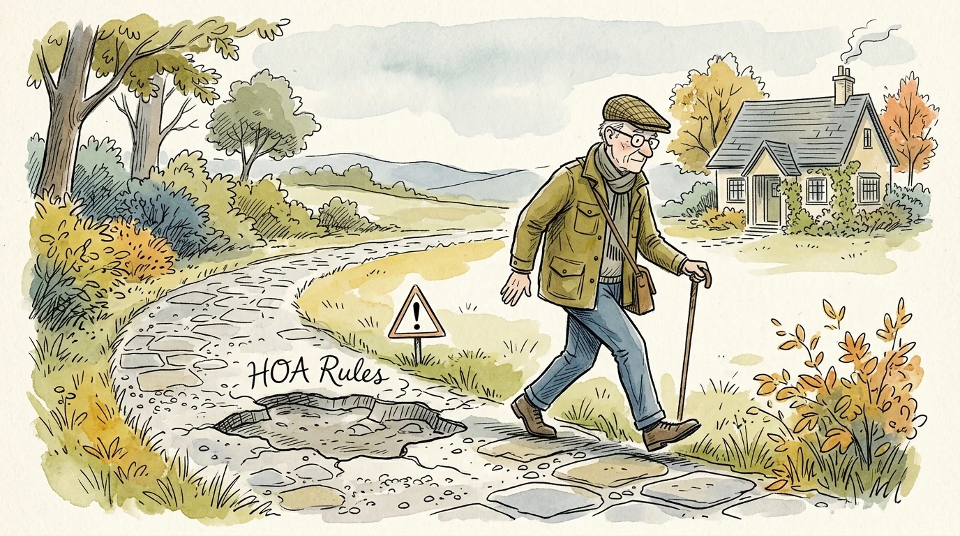 An illustration of a person carefully stepping around a pothole on a path, symbolizing avoiding rental mistakes.